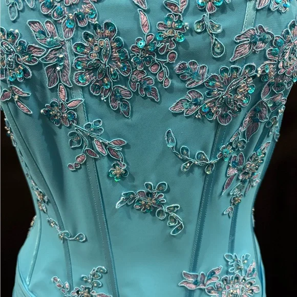 Chic Turquoise Strapless Ruffle Prom Dress - Picture 4 of 8